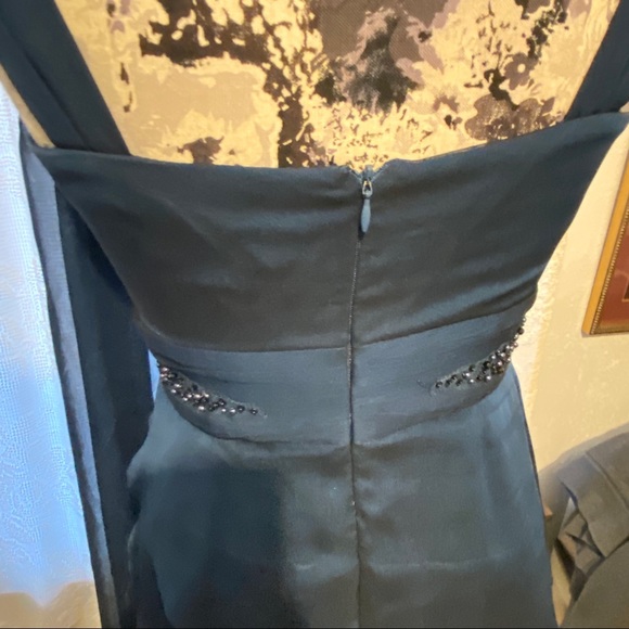 Adrianna Papell Beads Tiered Chiffon Evening Gown Sz 8 Prussian Blue Prom Dress - Picture 13 of 16